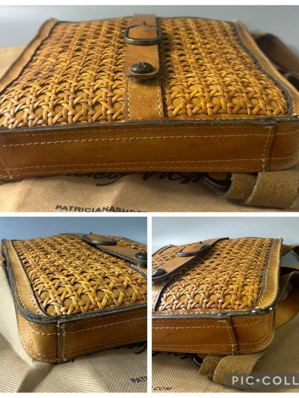 Patricia Nash Brown Leather Wicker Shoulder Bag